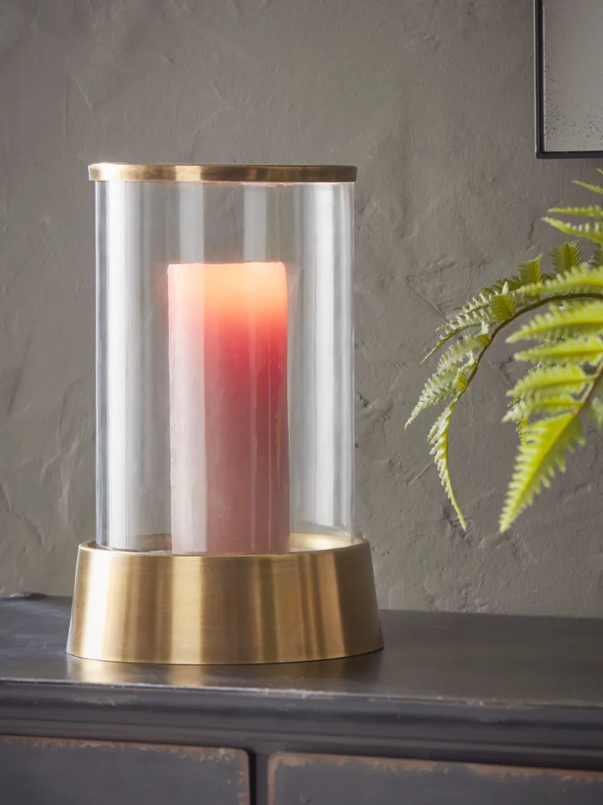 Antique Brass & Glass Candle Holder