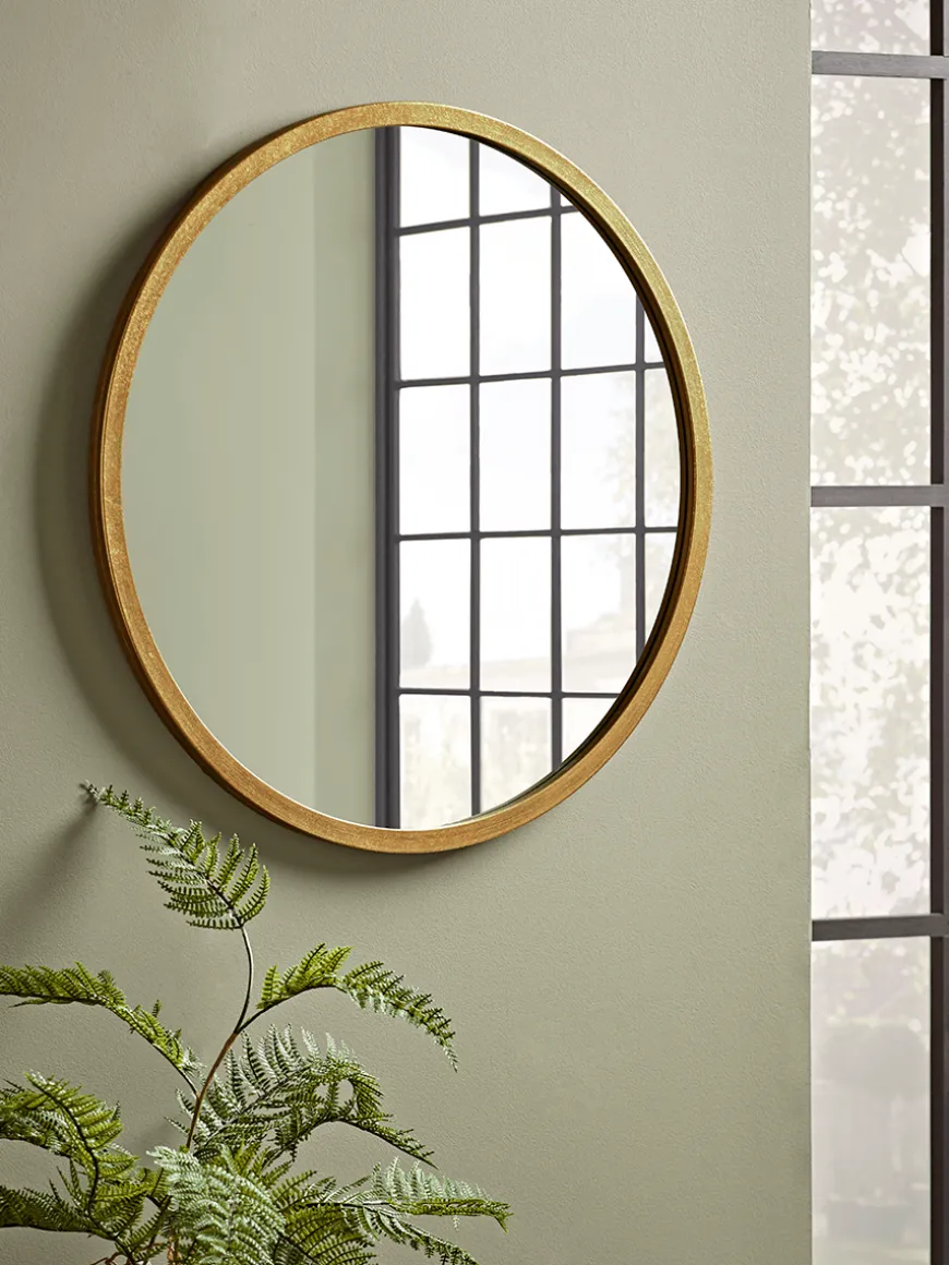 Antique Brass Bevelled Round Mirror - Small