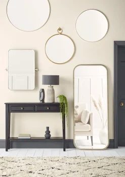 Antique Brass Slim Frame Round Mirror