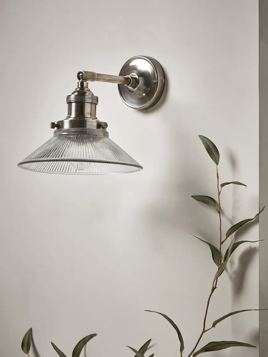 Antique Fluted Glass Wall Light - Silver