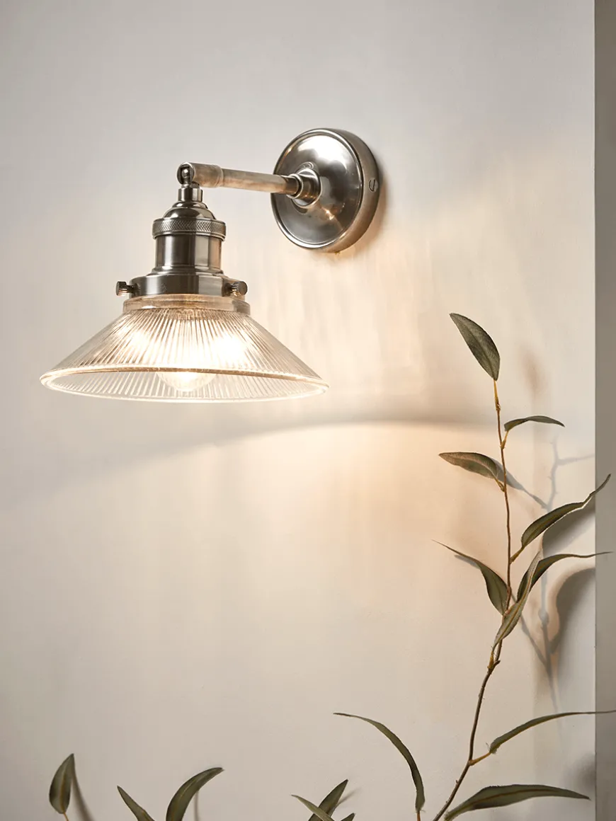 Antique Fluted Glass Wall Light - Silver