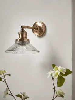 Antique Fluted Glass Wall Light - Brass