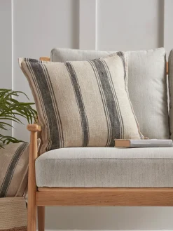 Black & Natural Striped Cushion Cover - Square