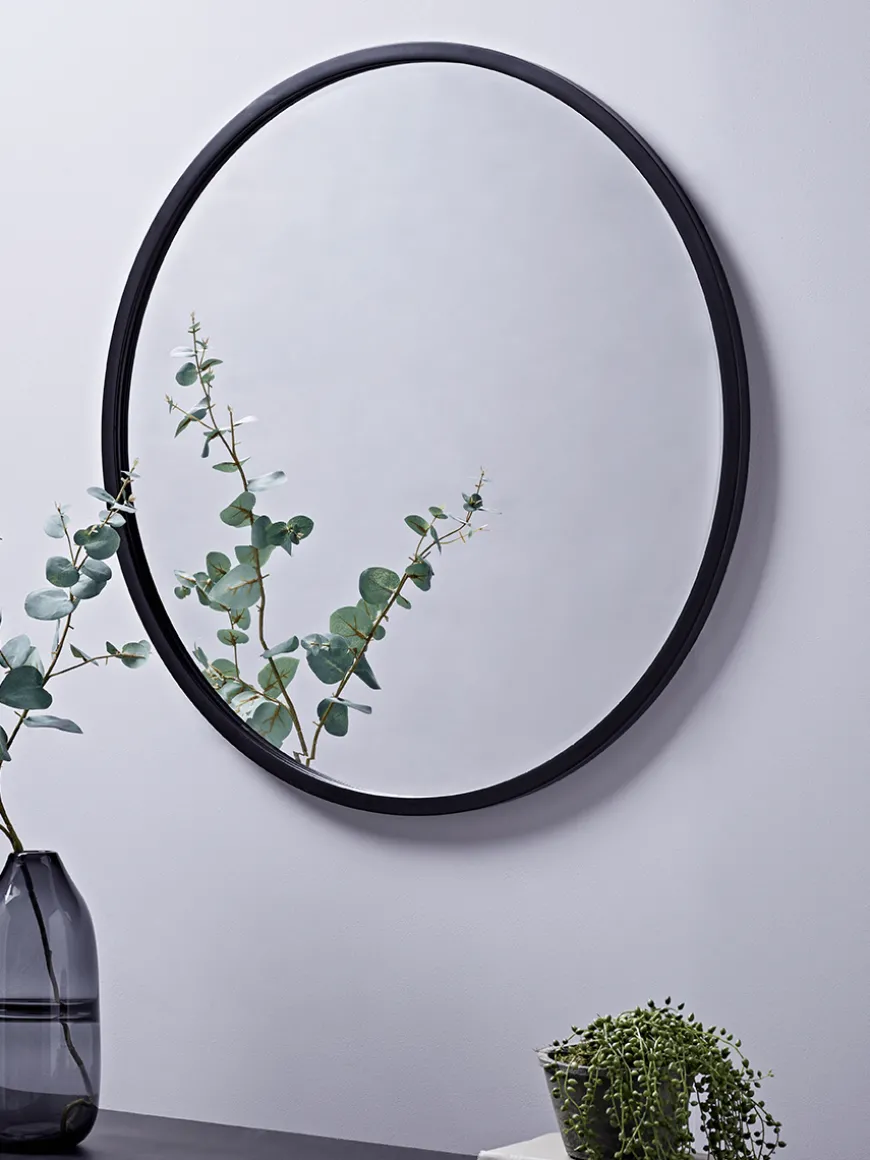 Black Bevelled Round Mirror - Large