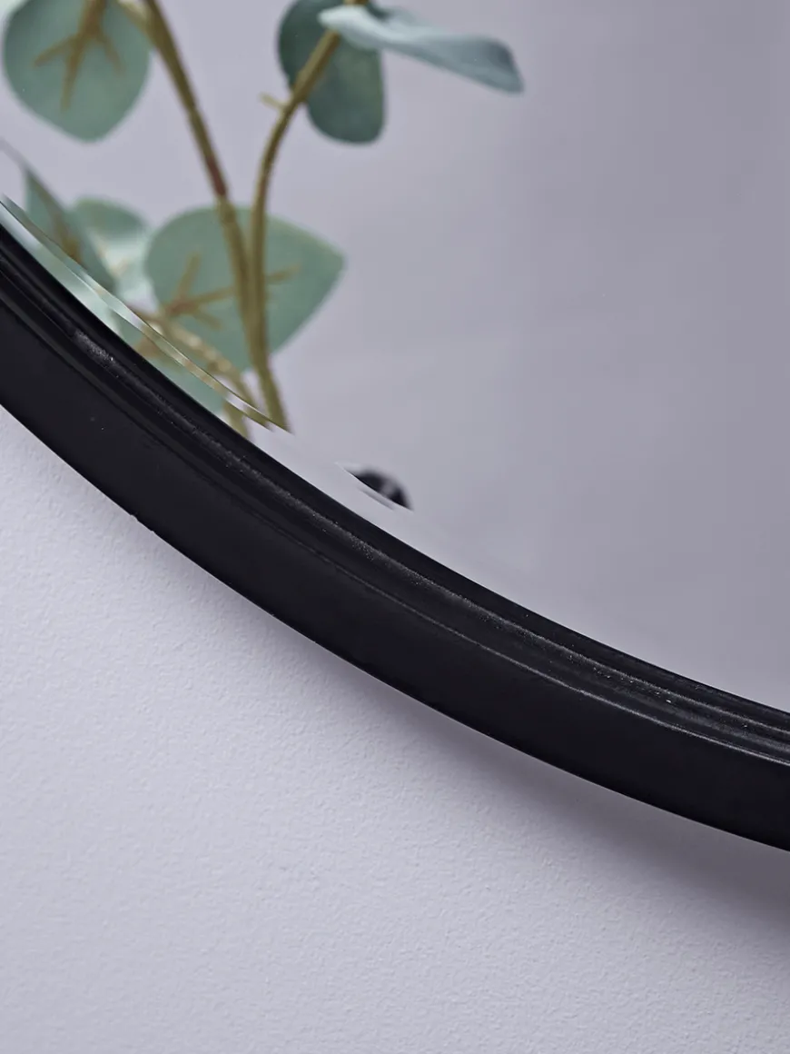 Black Bevelled Round Mirror - Large