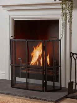 Black Iron Panel Fire Screen