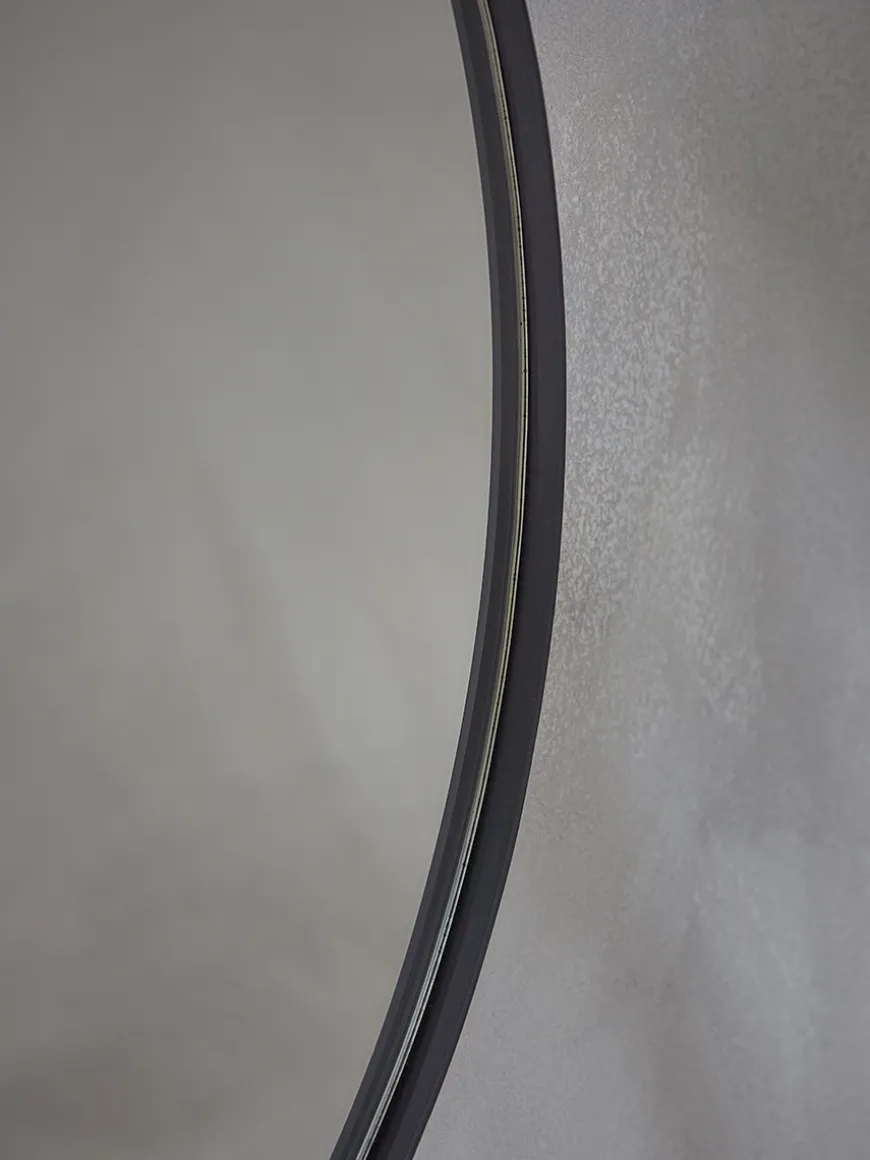 Black Slim Frame Round Mirror - Large