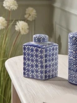 Blue & White Geometric Storage Pot
