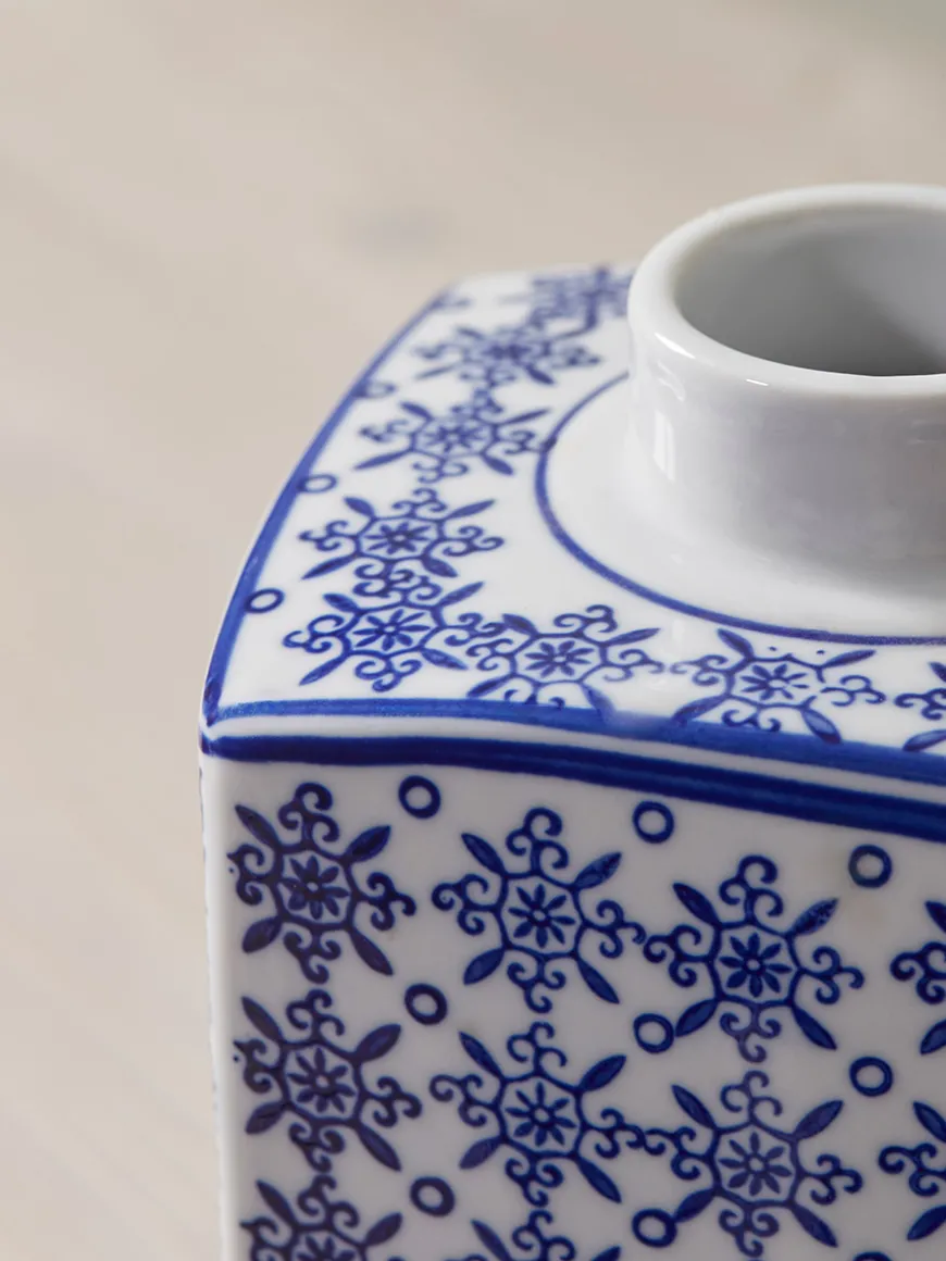 Blue & White Geometric Storage Pot