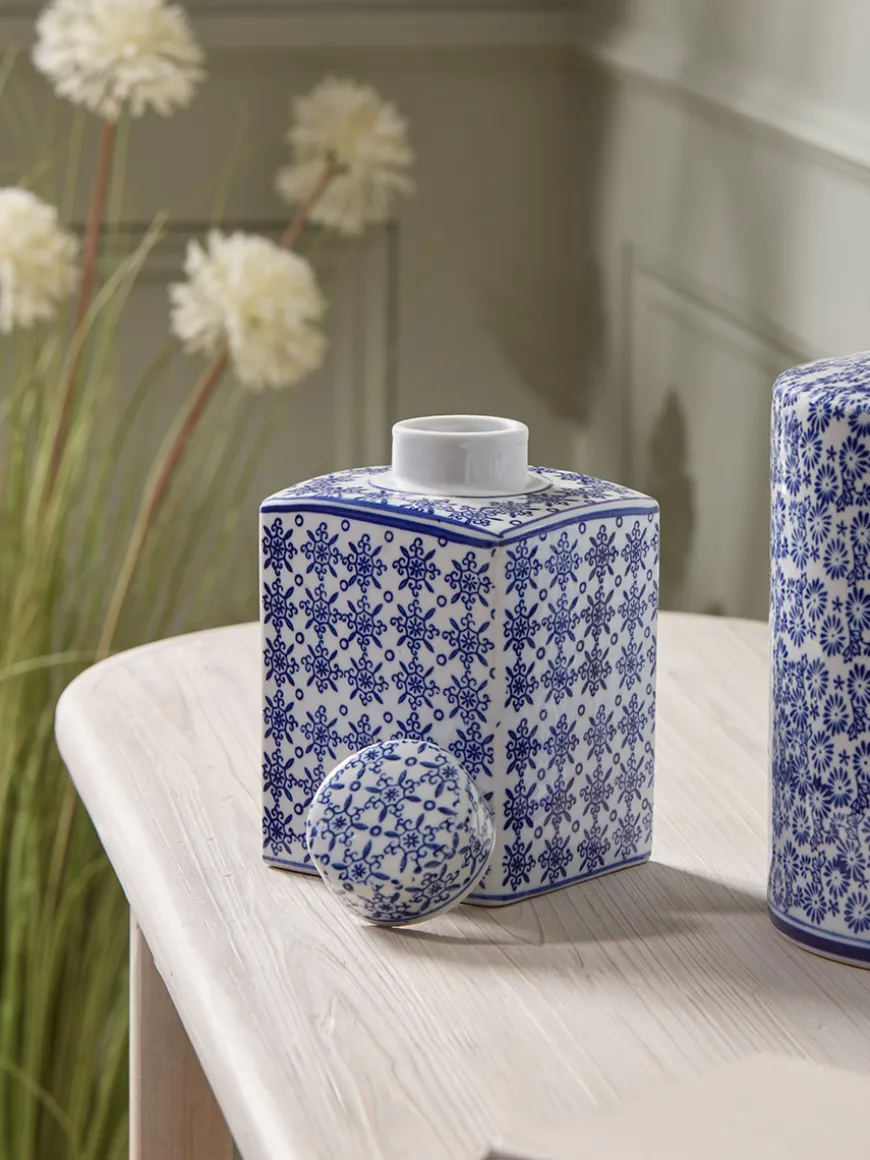 Blue & White Geometric Storage Pot