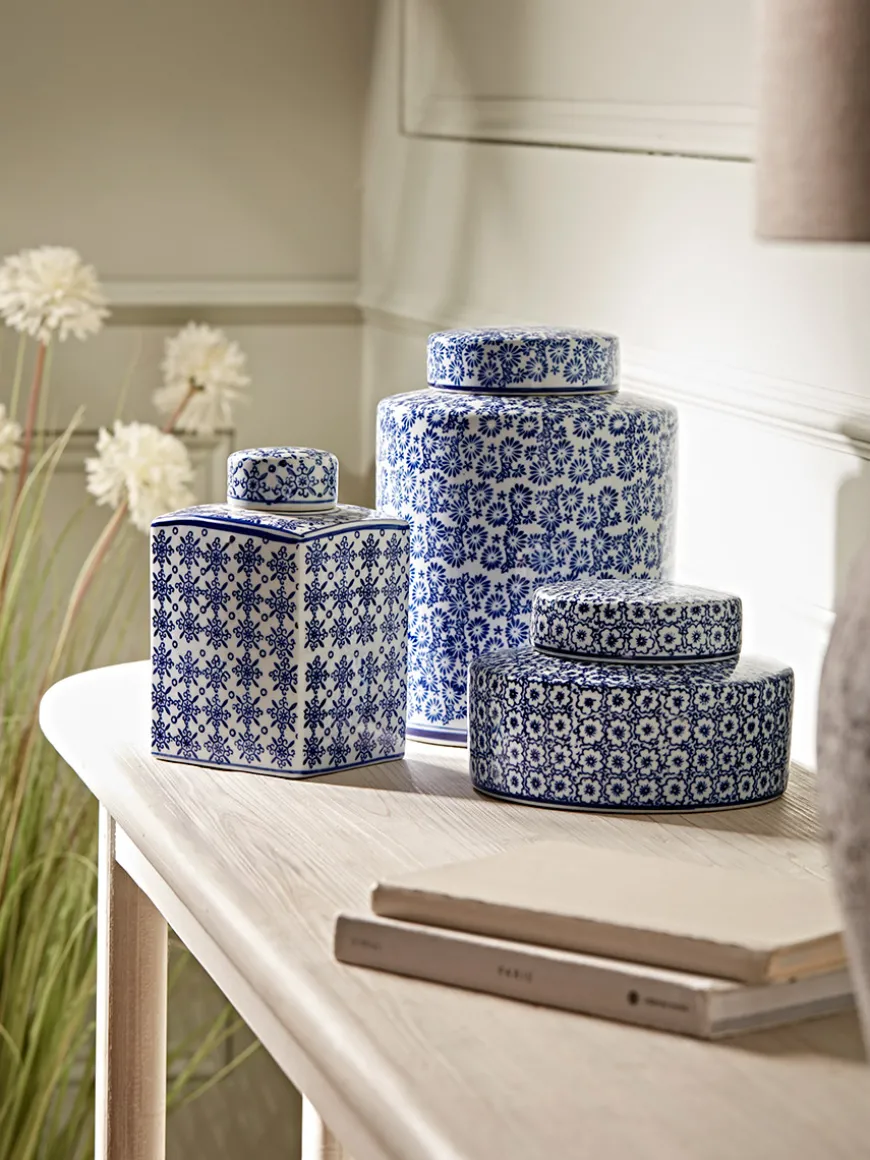 Blue & White Geometric Storage Pot
