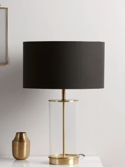 Brass & Black Glass Table Lamp