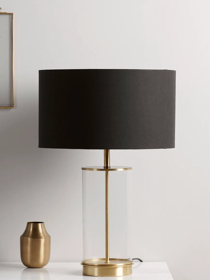 Brass & Black Glass Table Lamp