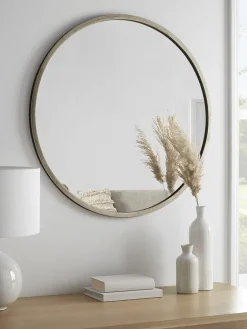 Burnished Silver Bevelled Round Mirror - Large