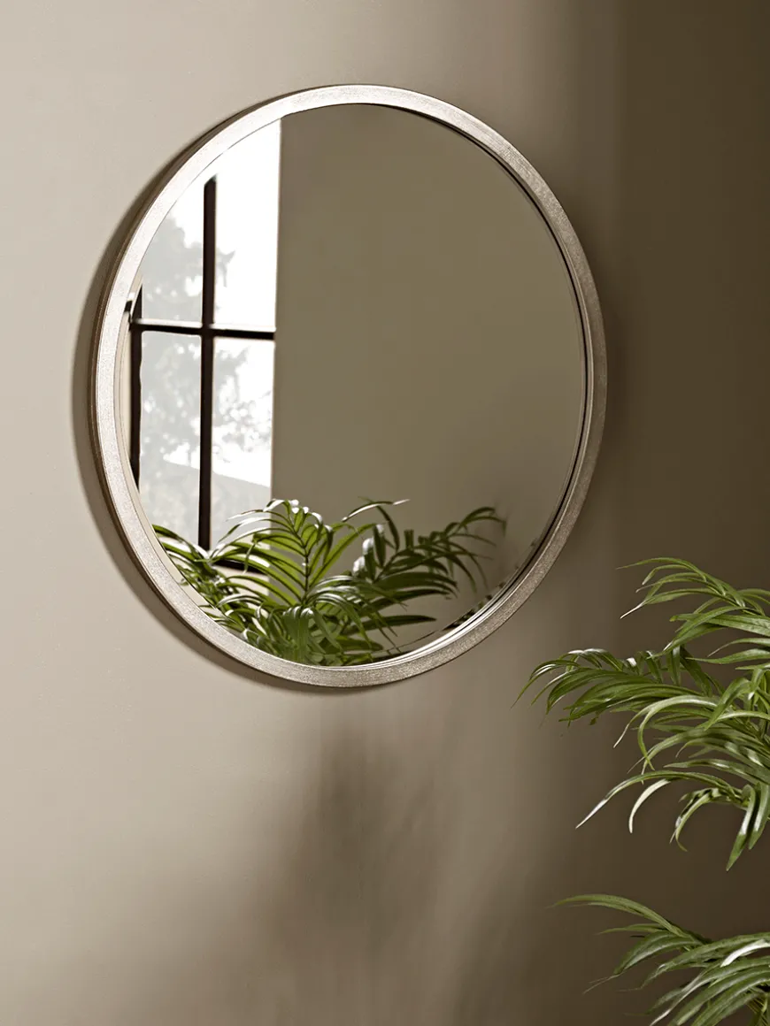 Burnished Silver Bevelled Round Mirror - Small
