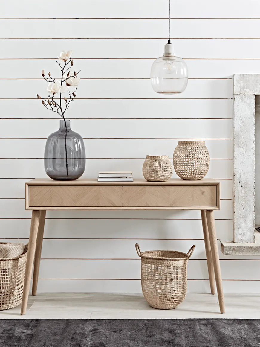 Chevron Oak Storage Console Table