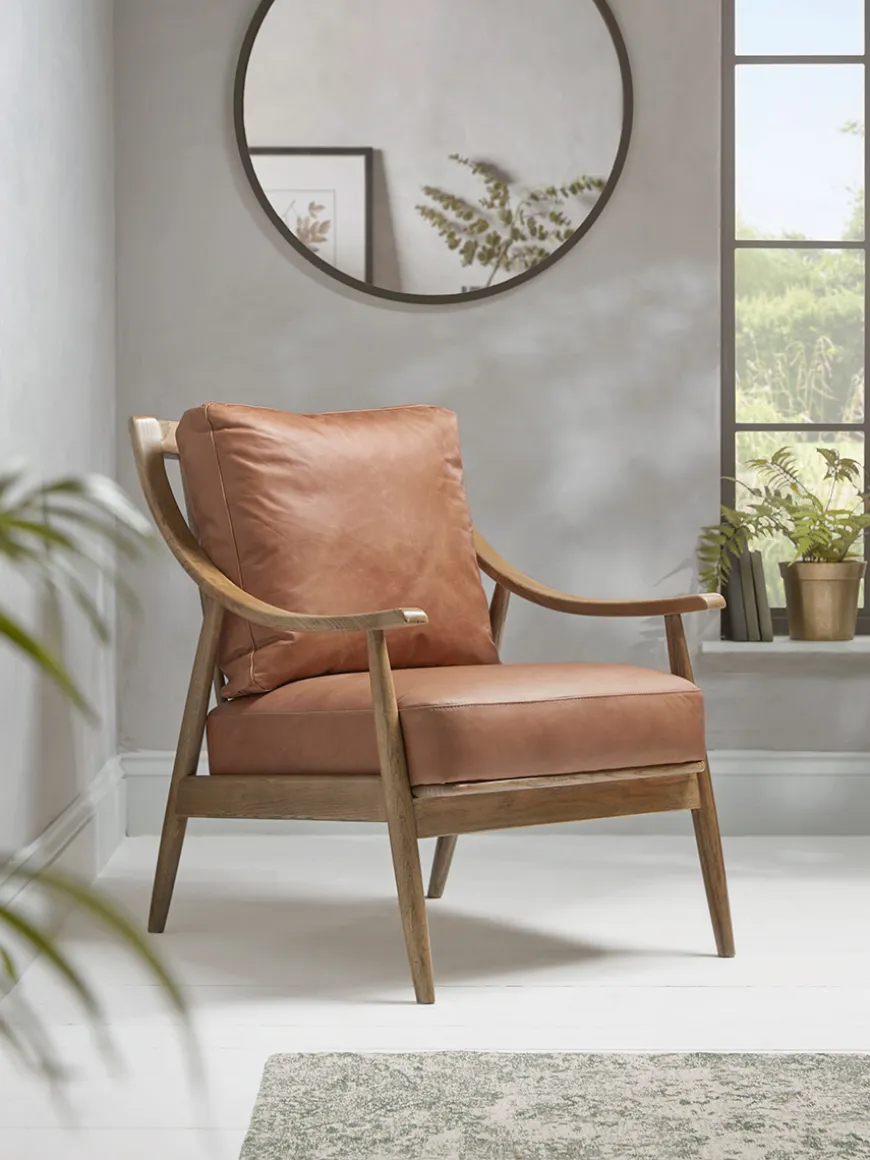 Curved Arm Mid Century Chair - Leather