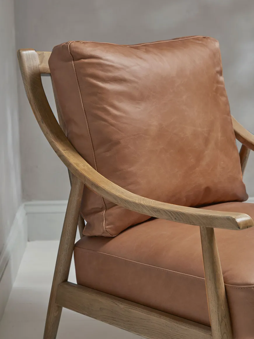 Curved Arm Mid Century Chair - Leather