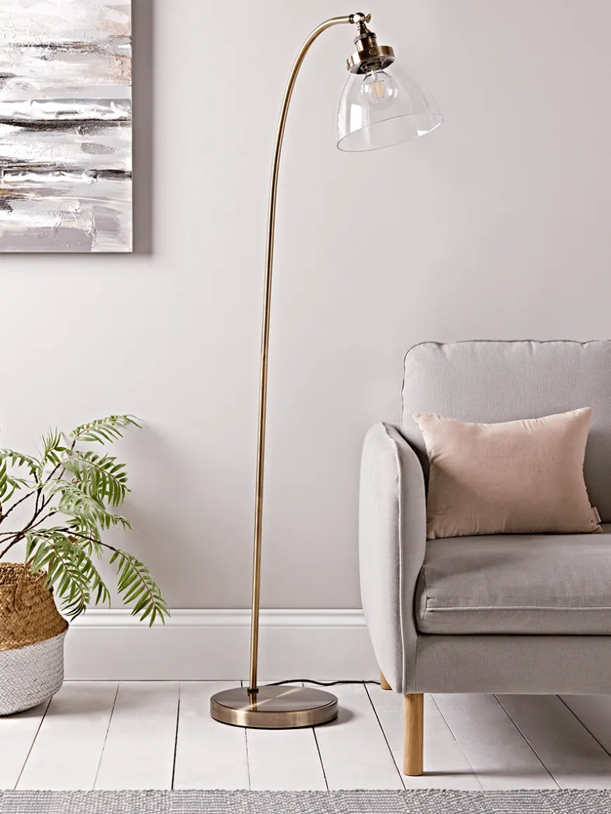 Domed Glass Floor Lamp - Brass