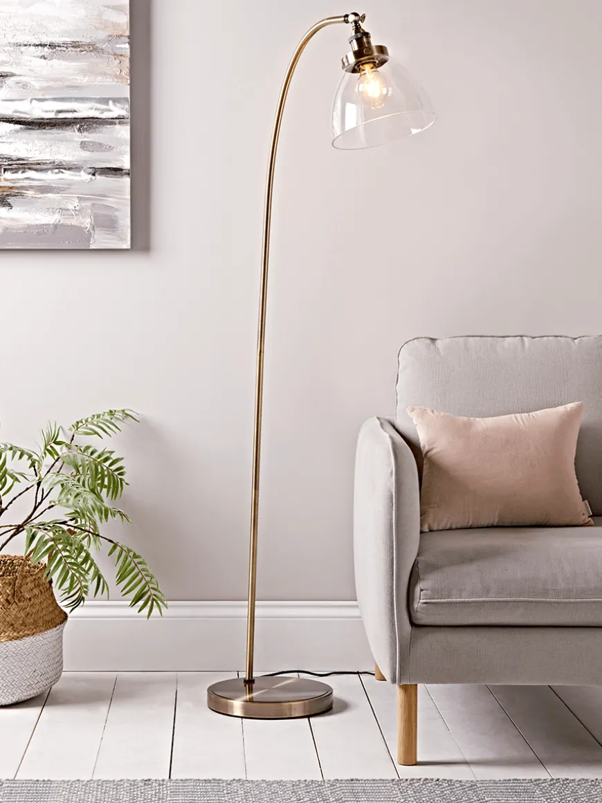 Domed Glass Floor Lamp - Brass