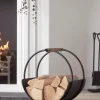 Faux Leather Handle Round Log Holder