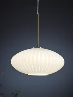 Fluted Milky Glass Pendant - Oval