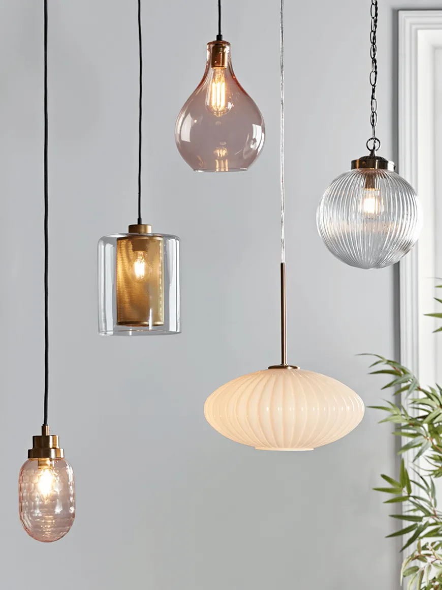 Fluted Milky Glass Pendant - Oval