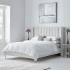 Fluted Velvet Super King Bed - Soft Grey