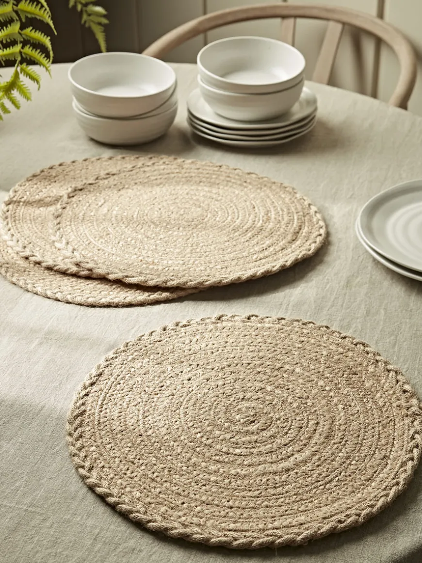 Four Braided Jute Placemats - Natural