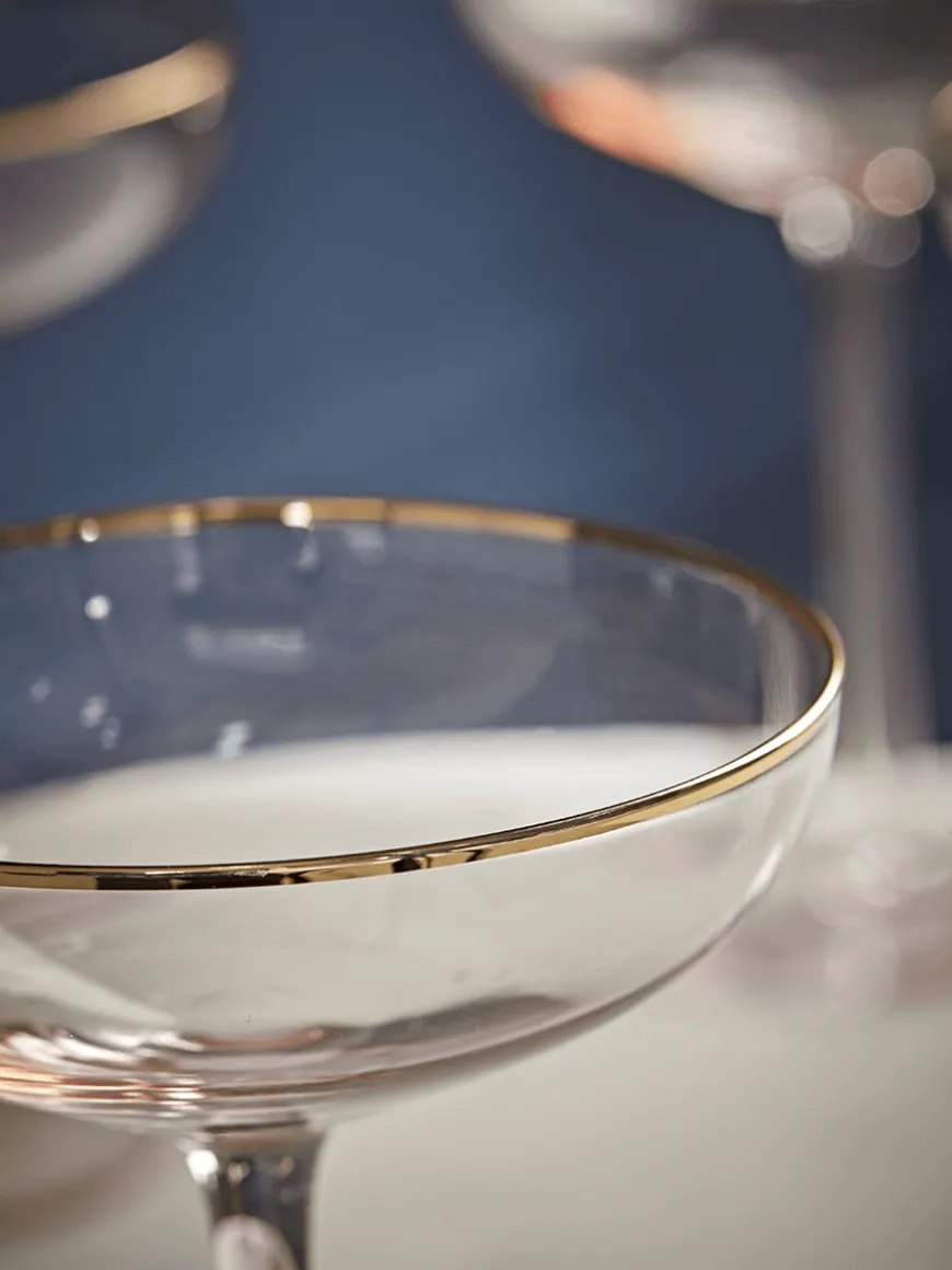 Four Gold & Blush Champagne Coupes