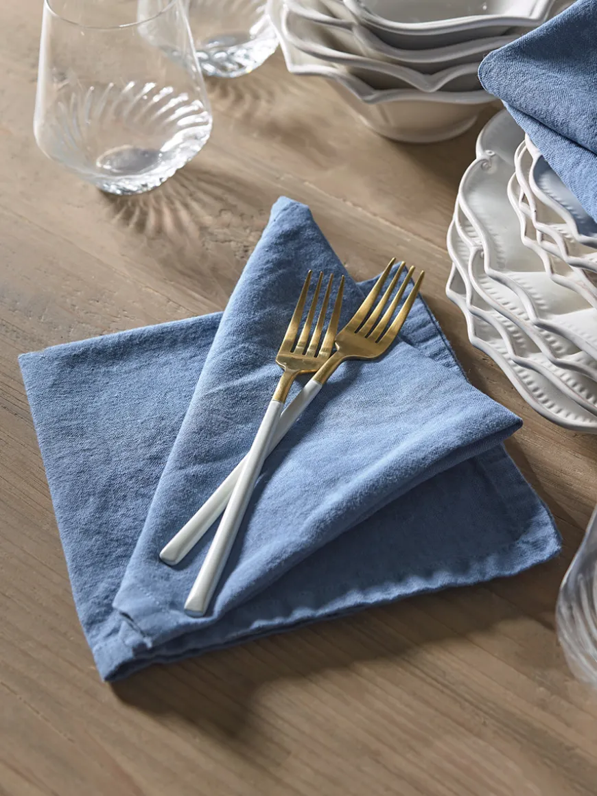 Four Linen & Cotton Napkins - Nordic Blue