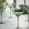 Four Olive Glass Champagne Coupes