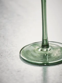 Four Olive Glass Champagne Coupes