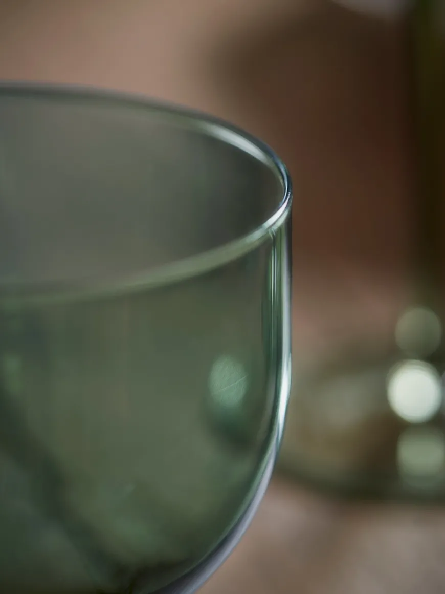 Four Olive Glass Tumblers