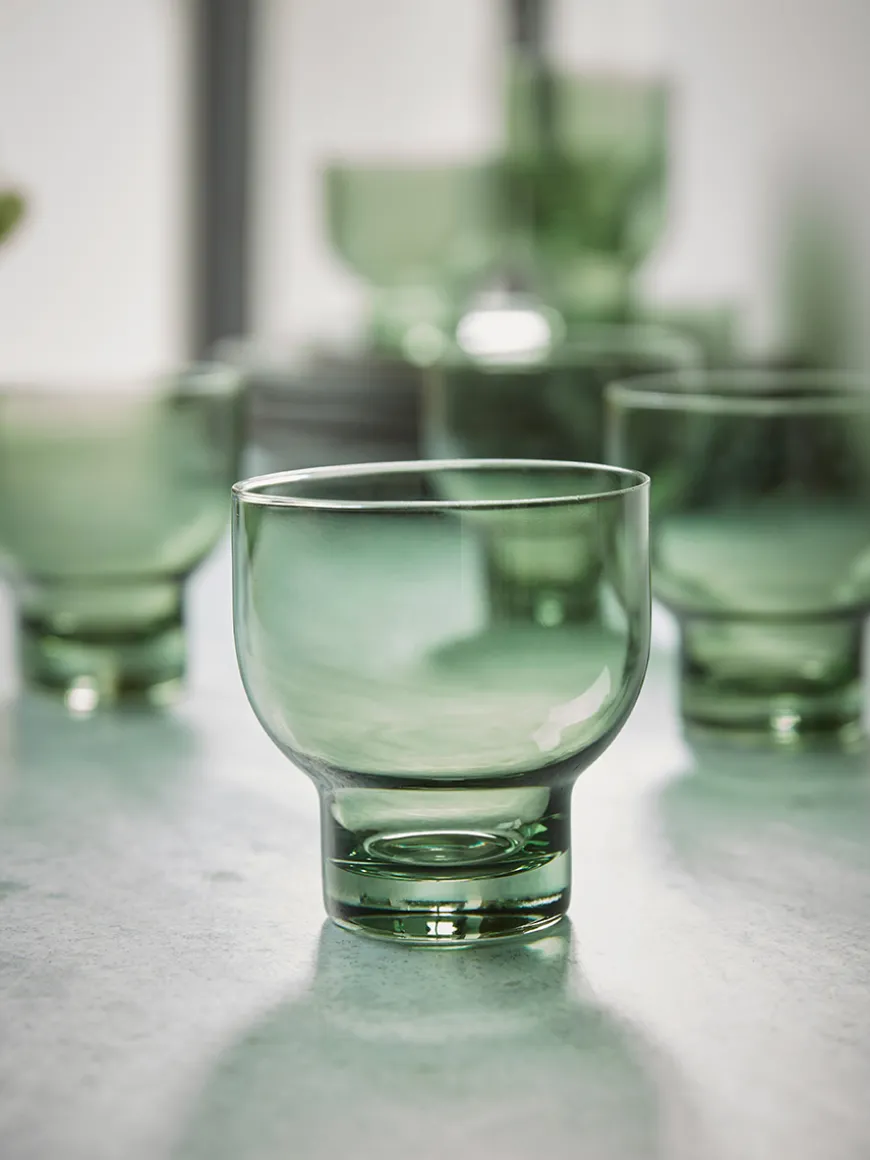 Four Olive Glass Tumblers