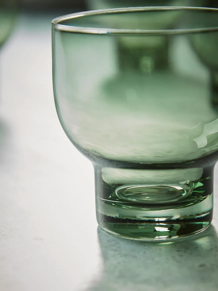 Four Olive Glass Tumblers