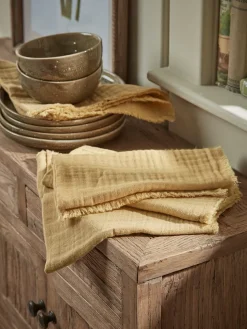 Four Waffle Napkins - Ochre