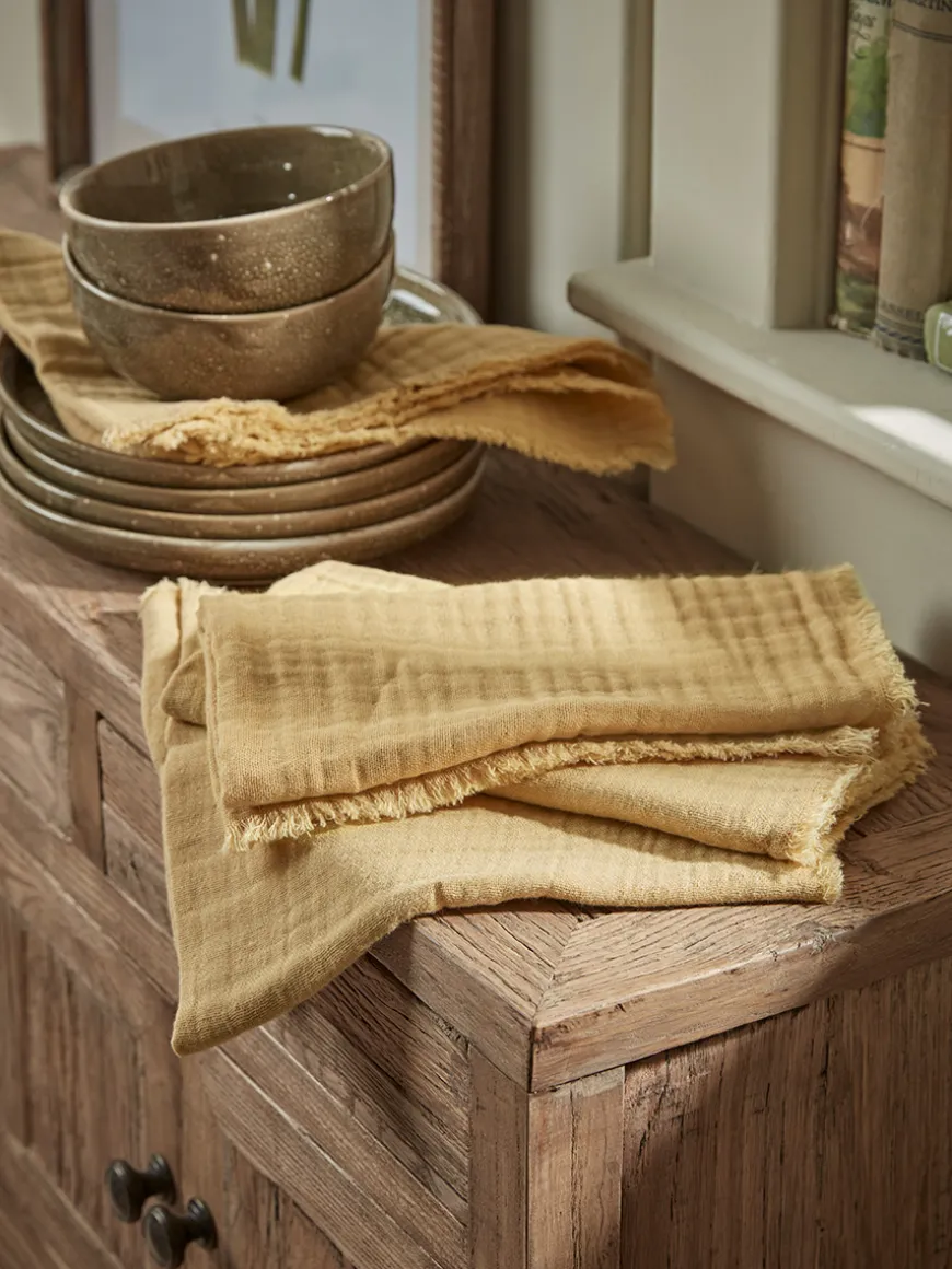 Four Waffle Napkins - Ochre
