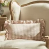 Gingham Ruffle Rectangular Square Cushion - Blush