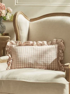Gingham Ruffle Rectangular Square Cushion - Blush