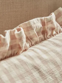 Gingham Ruffle Rectangular Square Cushion - Blush