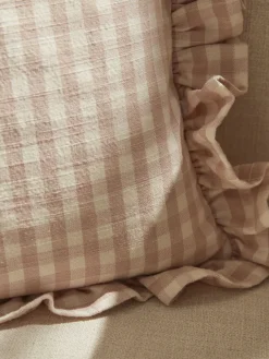 Gingham Ruffle Rectangular Square Cushion - Blush