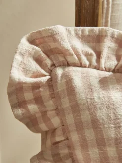 Gingham Ruffle Square Cushion - Blush