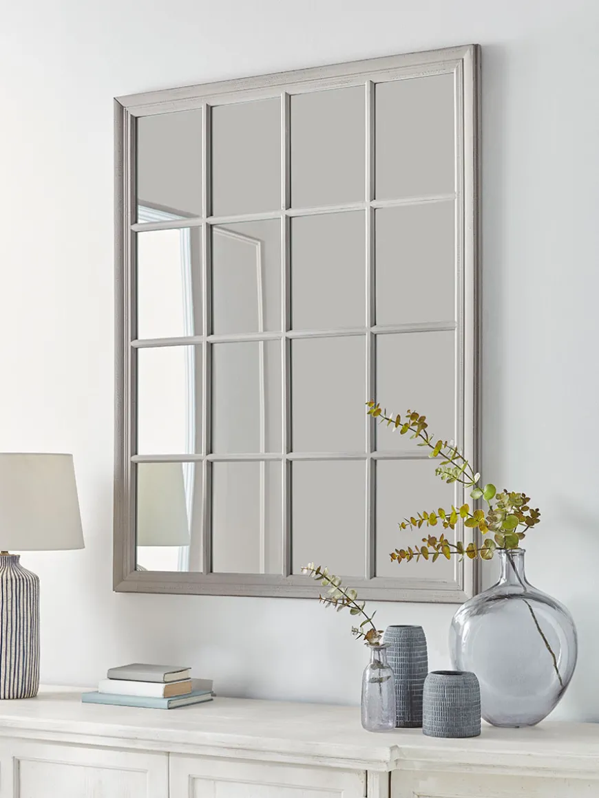 Grey Panelled Window Mirror