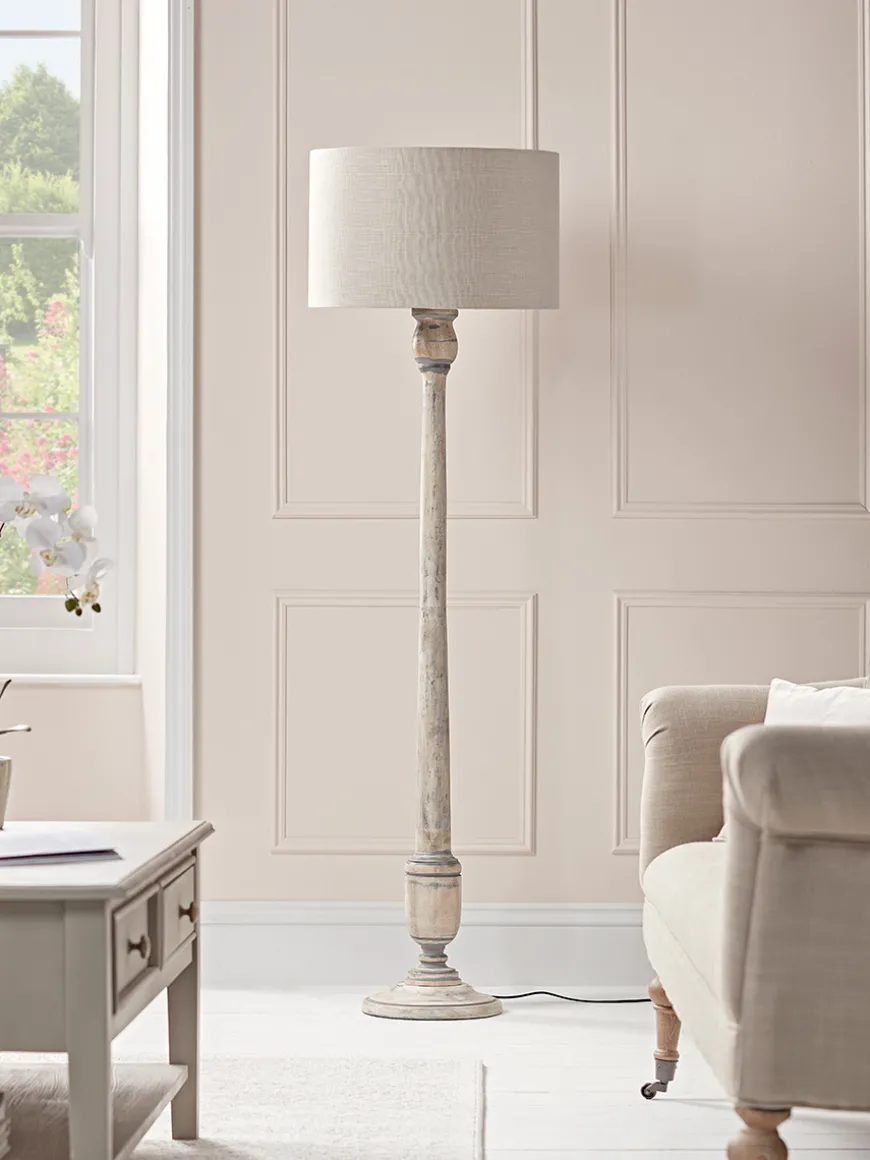 Grey Washed Turned Floor Lamp