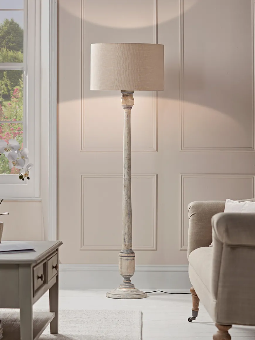 Grey Washed Turned Floor Lamp