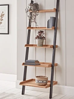 Leaning Oak Ladder Shelf