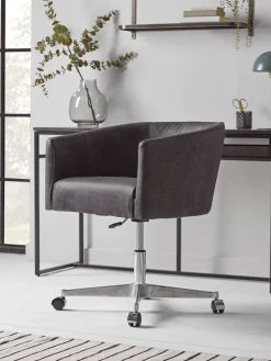 Leather Wheeled Tub Chair - Vintage Black