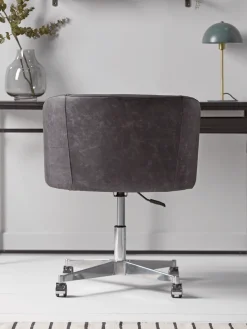 Leather Wheeled Tub Chair - Vintage Black
