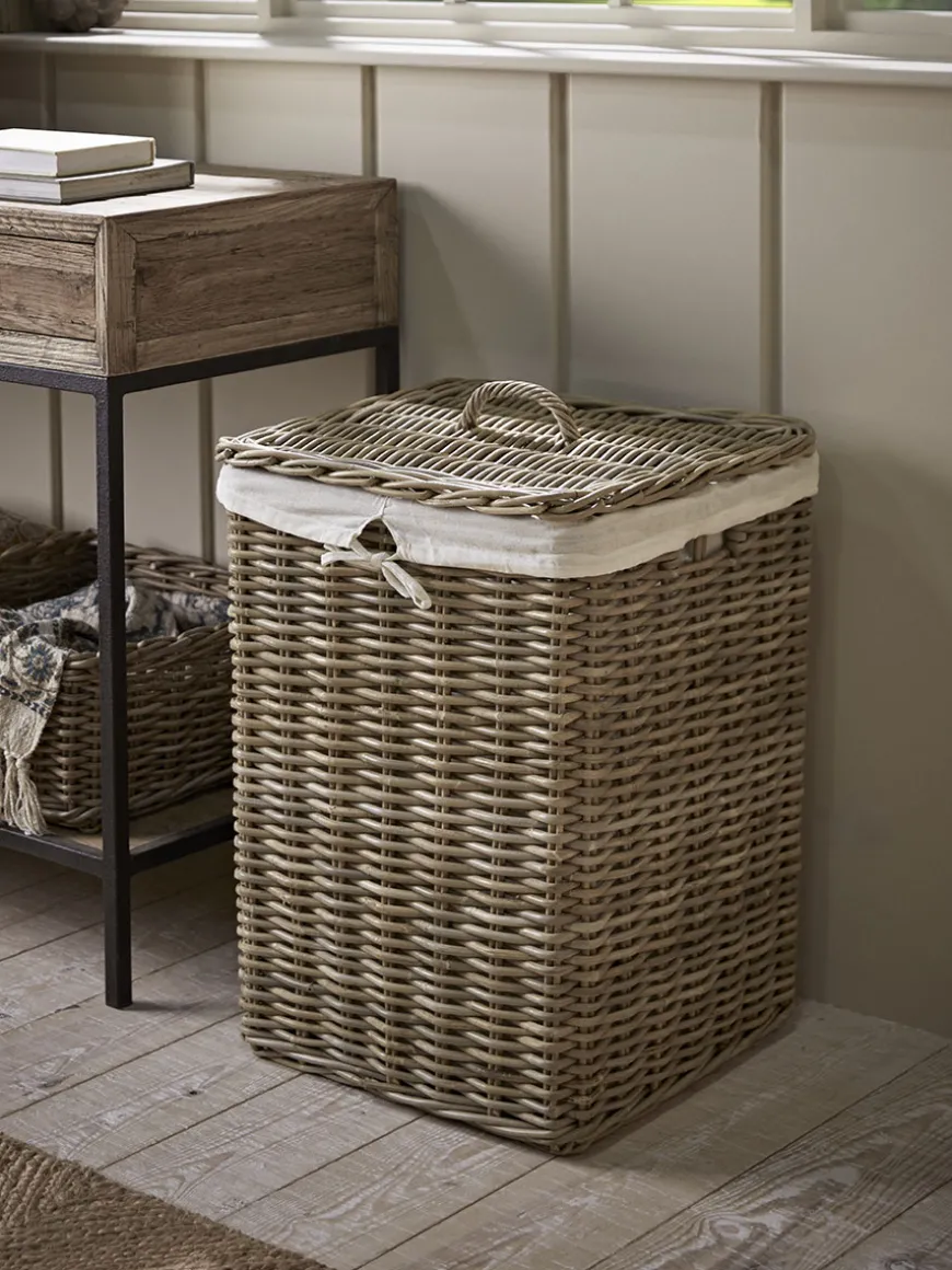 Lined Rattan Laundry Basket - Square